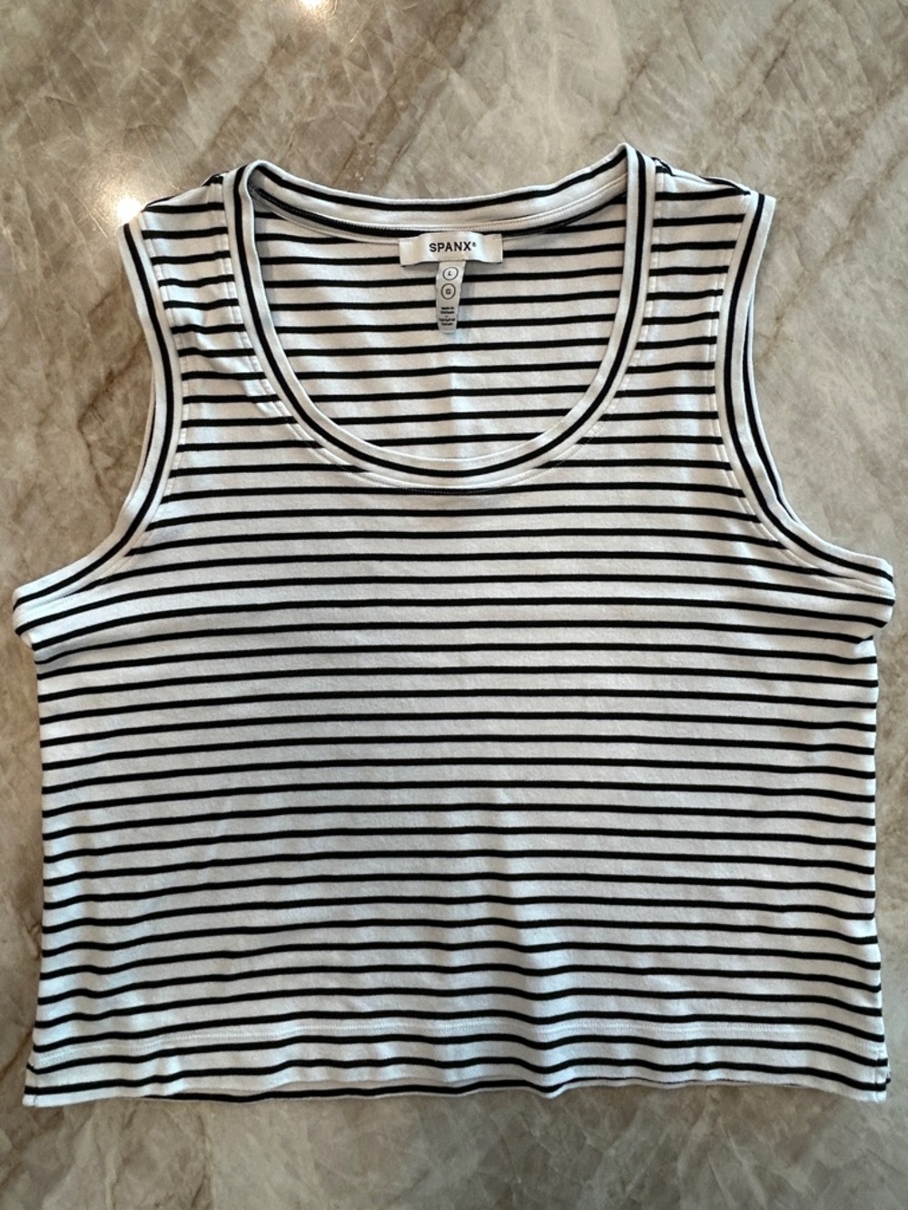 Spanx Striped Cropped Tank Top White Black Size L EUC